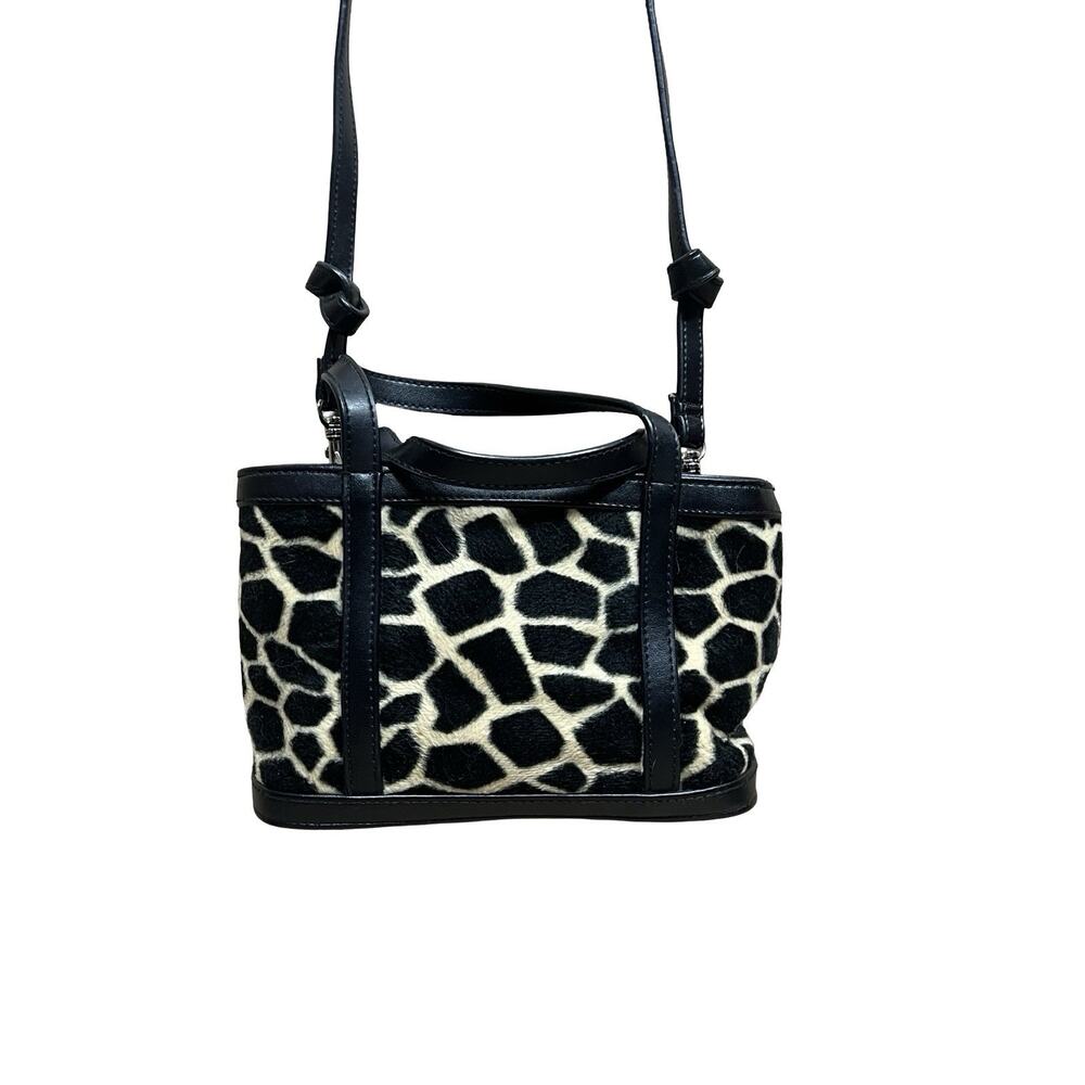 Y2K Vtg Lord & Taylor Faux Leather Fur Giraffe Small Satchel Crossbody Purse Bag